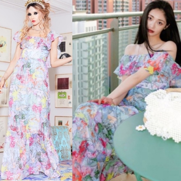 NEW Alice & Olivia x Lola Schnabel | Lola's Dream Colorful Floral Maxi Dress - Picture 2 of 10